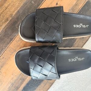 J/SLIDES Black Woven Slide Sandals